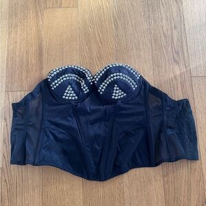 Patricia Field Black Bustier with Silver Accents
